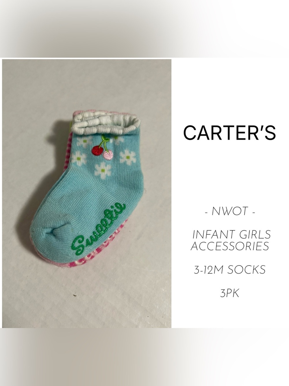 CARTER’S - 3/12M - NWOT - 3PK - INFANT GIRLS SOCKS